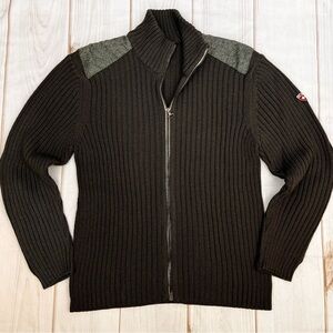 Post Card Luxury Italian 100% Wool Full Zip Rib Knit Sweater Dark Brown Sz XL